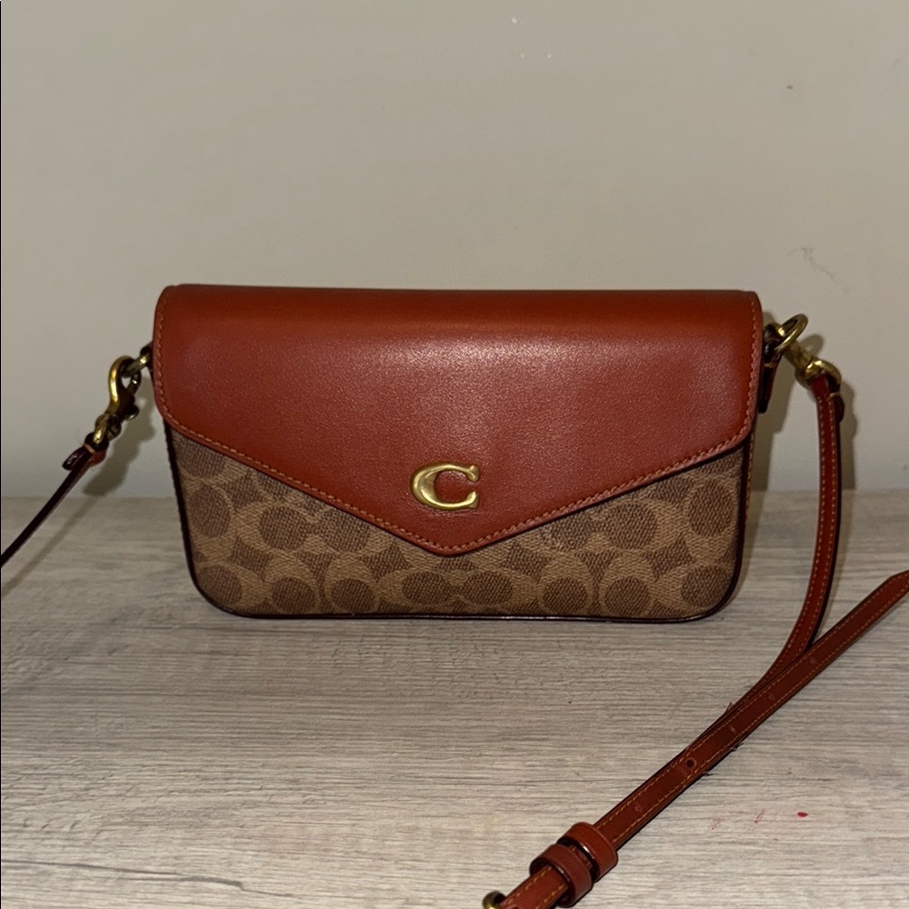 Coach Wyn Crossbody Bag in Brown and Tan with Elegant Gold Emblem